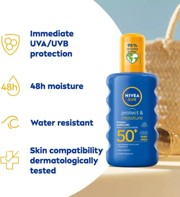 NIVEA SUN Protect & Moisture Sun Spray SPF 50+ (200ml) - Image 2