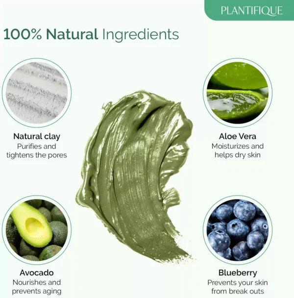 Plantifique Face Masks Skincare Korean Skincare Organic Clay Mask Vegan Face Mask-100g/3.4 Oz - Image 4